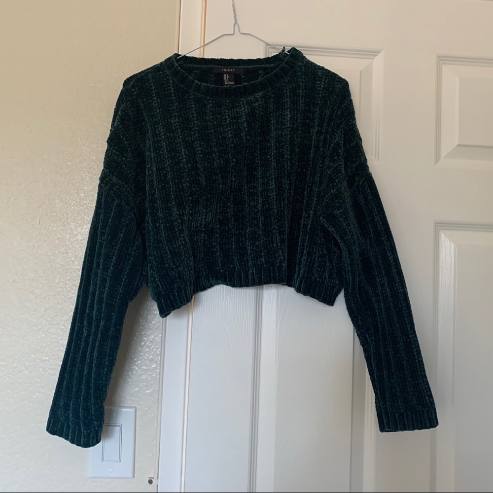 EUC - Forest Green Velvet Cropped Sweater